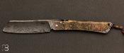 Couteau de poche Piémontais façon higonokami en Damas par Mickaël Moing