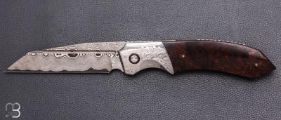    Couteau " Razorback XL " custom de Stéphane Sagric - Bois de fer et lame damas de Camille Sennegon