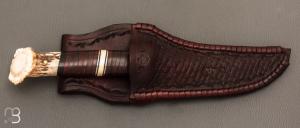 Couteau  "  Scagel  " par Douglas Noren - Master Smith - Rondelles de cuir et bois de cerf