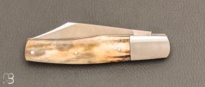   Couteau " Trappeur " custom à cran plat de Julien Baillon - Bois de cerf et RWL34
