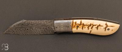 Couteau " Wharncliffe " custom pliant par Milan Mozolic - Ivoire de  mammouth et damas