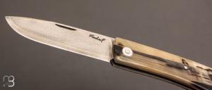 Couteau  " cran carré " corne de bélier et VG10 damas Suminagashi par Frédéric Maschio