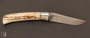 Couteau de poche cran forcé par MG Coutellerie Marc George - Damas et Bois de Cerf