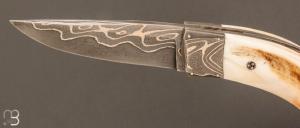  Couteau " Pièce unique " par Alain & Joris Chomilier - Damas carbone de Baker Forge et dent de phacochère