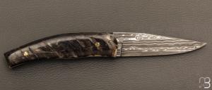 Couteau  " custom " de Alain & Joris Chomilier - Corne de bélier et lame damas "Virus" de Vegas Forge