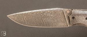   Couteau  "  custom front flipper " tilleul stabilisé et damas inox par Berthelemy Gabriel - La Forge Agab