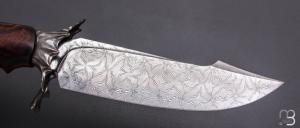    Couteau droit " Achille " par Nicolas Mestrallet - Atelier du couteau de Vaunaveys - Lame damas mosaïque et loupe de bois de fer