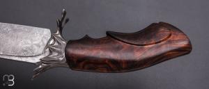    Couteau droit " Achille " par Nicolas Mestrallet - Atelier du couteau de Vaunaveys - Lame damas mosaïque et loupe de bois de fer