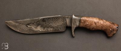 Couteau " droit " Intégral loupe de frêne et damas par Mickaël Moing 