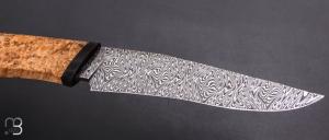     Couteau droit par Nicolas Mestrallet - Atelier du couteau de Vaunaveys - Lame forgée acier damas mosaïque et loupe d'amboine