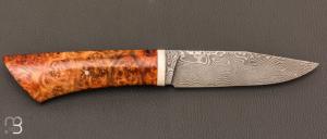    Couteau droit par Nicolas Mestrallet - Atelier du couteau de Vaunaveys - Lame forgée acier damas et loupe d'amboine