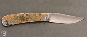   Couteau à cran forcé fer et laiton par Mickaël Moing - Lame acier XC100