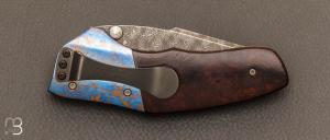 Couteau "  linerlock " custom par Allen Elishewitz - Bois de fer et damas