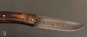   Couteau " lock back " par Thomas LECAS - Bois de cerf teinté et 135Cr3
