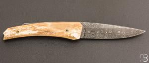   Couteau "Lock-back custom" de Alain & Joris Chomilier - Mammouth et damas "spirographe" de Vegas Forge