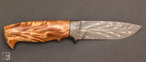 Couteau  "  Fixe custom " Lame forgée acier damas et fourche de peuplier stabilisé par Pavel Ševecek