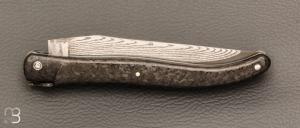   Couteau Laguiole en Aubrac " Pièce unique " - Fibre de carbone et lame damas Japonais