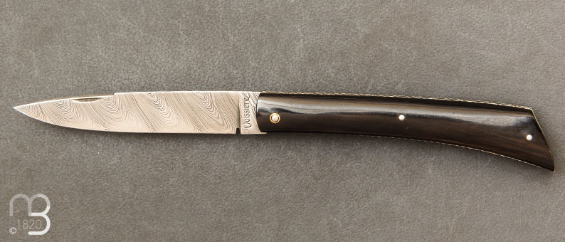 Couteau de poche Le Mandrin grand modèle corne noire damas