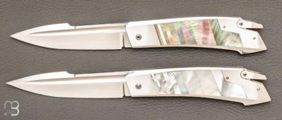    Coffret de couteaux " R.B.L Yin & Yang" custom de Guillaume Ducasse - Nacre noire & blanche