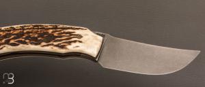    Couteau " 1310 " liner lock bois de cerf et RWL34 de SMZ Flammes de forge