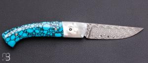   Couteau " 1515 collection Amérindienne  " par Manu Laplace - Nacre blanche et turquoise