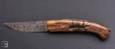  Couteau 1515 collection " Trilogie" par Manu Laplace - Ivoire de mammouth et lame damas Vegas Forge