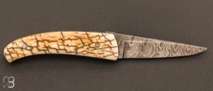    Couteau custom de Alain & Joris Chomilier - mammouth craquelé et lame damas de Mike Norris
