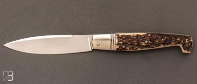  Couteau  "  Alpin Sarde " pliant fait main par Bastien Toubhans - Atelier Beau Merle - Bois de cerf