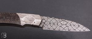   Couteau " Balrog 2.0 " liner- lock par Florian Keller - Fibre de carbone / Météorite et damas mosaïque