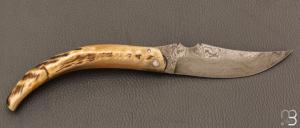 Couteau " Berger " pliant par José Viale - Lame Damas et corne de bélier