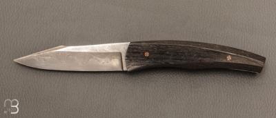 Couteau " Pièce unique " par Alain & Joris Chomilier - Damas carbone de Baker Forge et morta