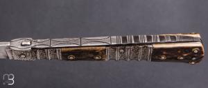    Couteau " Dix-Septième " de Jean Pierre Veysseyre - Damas et bois de cerf