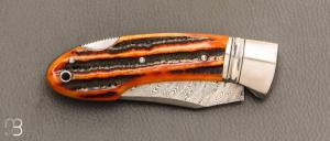     Couteau " Frelon " custom lock-back par Raphaël Durand - Jigged bone et lame damas de Samuel Lurquin