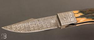    Couteau " Gentleman Folder " custom par Claude Giraud - Ivoire de mammouth et lame damas