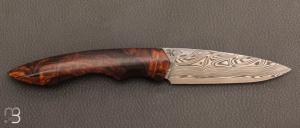 Couteau  "  Hulotte " loupe de Bois de fer d'Arizona et damasteel par Nicolas Kowal