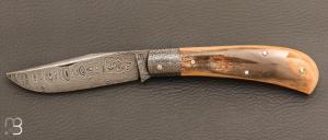  Couteau  "  Jacknife " custom de Jérôme Bellon - Ivoire de mammouth et lame damas