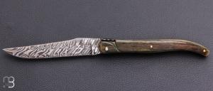  Couteau " Laguiole 12 cm" custom par Rozelier Fabien - Ty Coutelier - Ivoire de mammouth et damas