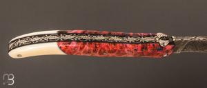 Couteau " Laguiole " custom de David Dauvillaire - Manche en corail et lame damas carbone