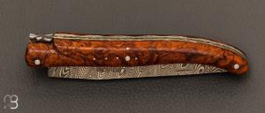   Couteau  " Laguiole " par Goyon Chazeau - Loupe de bois de fer et lame damas