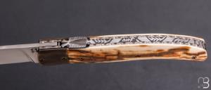    Couteau " Laguiole " Liner lock par Joël Grandjean - Ivoire de mammouth et lame en RWL34