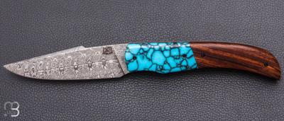  Couteau " Le Condor " par Lames de l'Ouest - Bois de fer / Turquoise et Damasteel