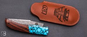  Couteau " Le Condor " par Lames de l'Ouest - Bois de fer / Turquoise et Damasteel
