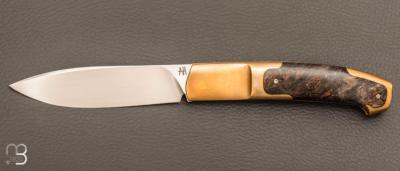 Couteau " Le Ludo  " custom par Frédéric Collin - Loupe de peuplier et lame en RWL34