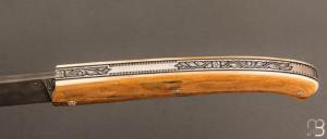   Couteau " Le Nayrac " de Jérôme Lamic - Ivoire de mammouth et lame en damas inoxydable