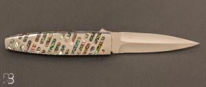 Couteau  "  Linerlock " custom par Koji Hara - Abalone et lame en Cowry-Y