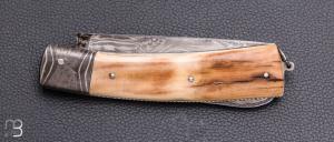    Couteau "Lock-back" custom de Jean Pierre Veysseyre - Ivoire de mammouth et damas