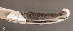     Couteau " Nuevo Lock-Back " pliant artisanal de Cyril Kalisz - Loupe d'amboine et Wootz