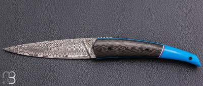    Couteau " ORCA TRAJECTOIRE " pliant par l'Atelier Les 2 Diables - Carbone / G10 et Damasteel