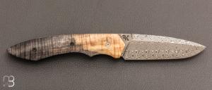   Couteau " Petit Duc " par Nicolas Kowal -Châtaignier ondé stabilisé et Damasteel