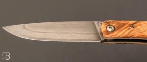 Couteau " Piémontais " pliant par Joël Grandjean - Olivier et lame en acier japonais White paper steel
